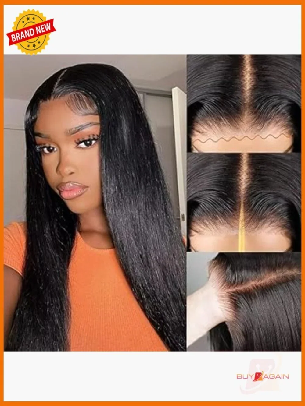 100% Human Hair Glueless Lace Front Wig 26 Inch Straight Pre Cut 6x4 Skin Melt